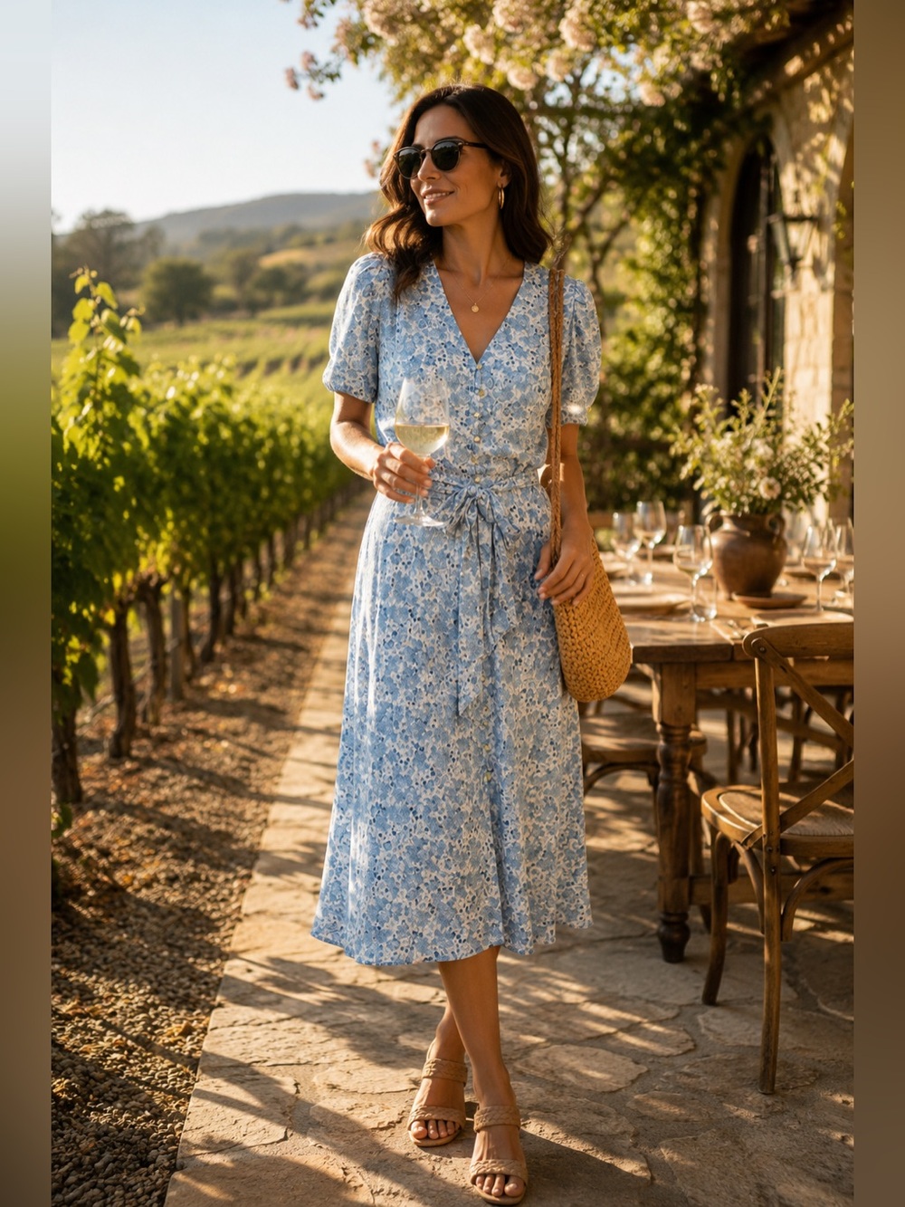 Lauren Ralph Lauren Blue Floral Georgette Midi Dress Size 8